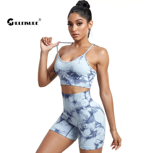 CHRLEISURE Ribbed Yoga Suit With Shockproof Running Bra And Butt
